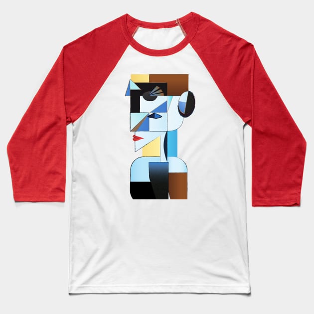 Woman Face Cubist Art Baseball T-Shirt by Space Sense Design Studio